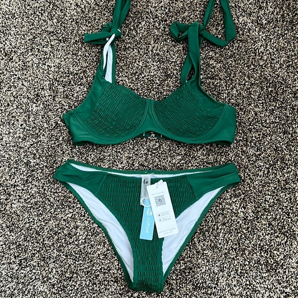 Cupshe Swim Cupshe Green Scalloped Stripe Bikini Nwt Poshmark
